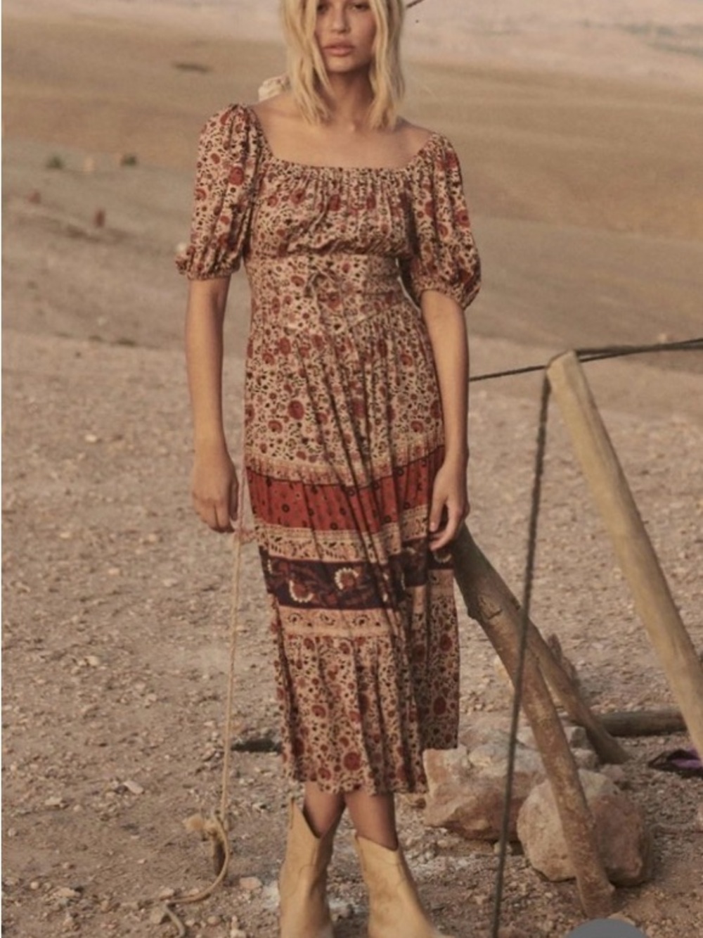 Spell Boho Floral corset Maxi Dress in Rust and Navy